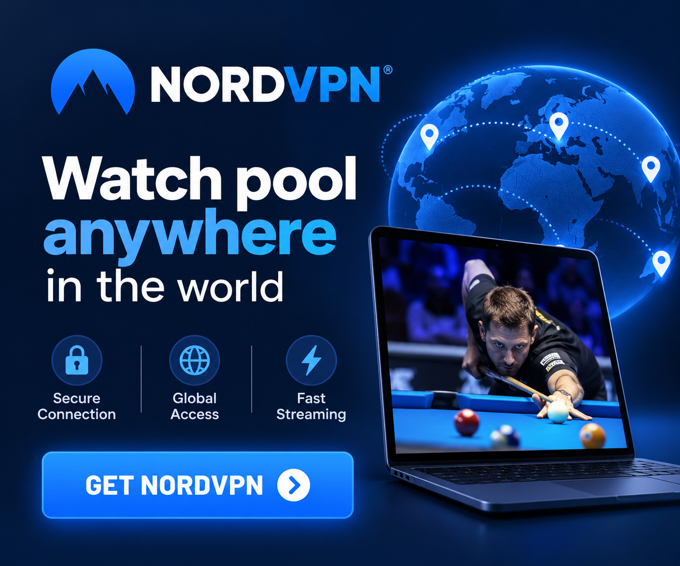 NordVPN — Watch pool anywhere in the world. Get NordVPN.